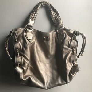 Michael Kors Leather Grey Metallic Braid Bag